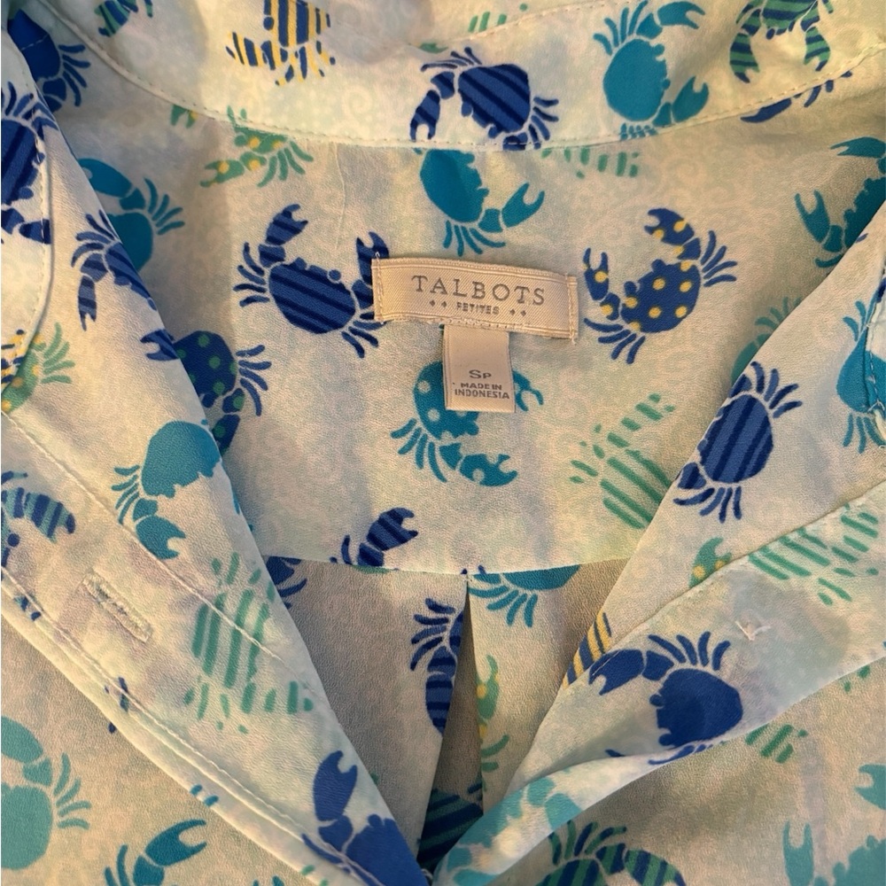 Vibrant Crab Print Top in Blue and Green